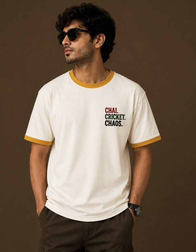 Chai Cricket Chaos - Male Ringer T-Shirt